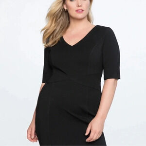 Eloquii Black Stretch Ponte V-Neck Cocktail Dress Plus Size 22